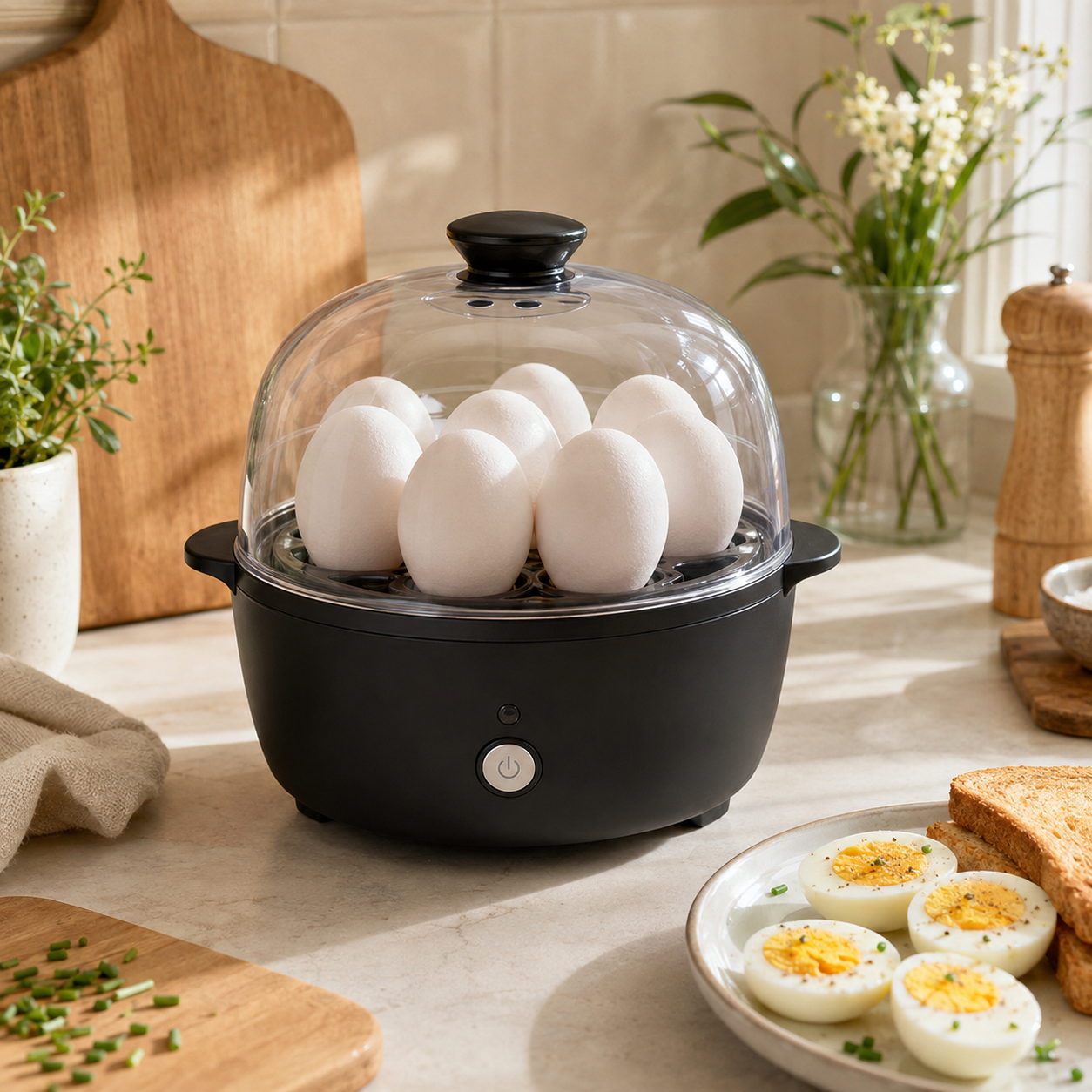 Original editorial image of a compact egg cooker